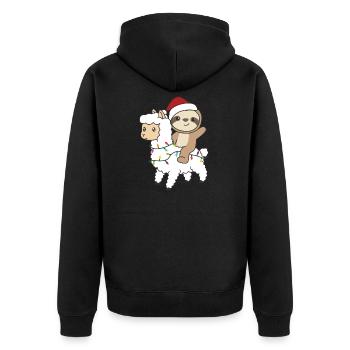Faultier Lama Weihnachten Schnee Winter Faultiere - Unisex Premium Bio Zip Hoodie - Schwarz - Hinten - Nico (187cm)