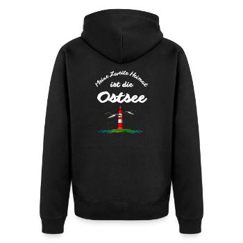 Ostsee-Meine Zweite Heimat ist die Ostsee - Unisex Premium Bio Zip Hoodie - Schwarz - Hinten - Nico (187cm)