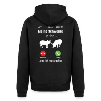 Meine Schweine rufen Schwein Landwirt Geschenk Fun - Unisex Premium Bio Zip Hoodie - Schwarz - Hinten - Nico (187cm)