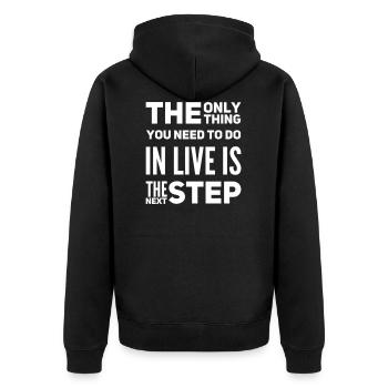 Das einzige was man im Leben machen muss... - Unisex Premium Bio Zip Hoodie - Schwarz - Hinten - Nico (187cm)