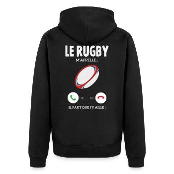 Le Rugby M'appelle Il Faut Que J'y Aille - Veste à capuche bio Premium Unisexe - noir - Dos - Nico (187cm)