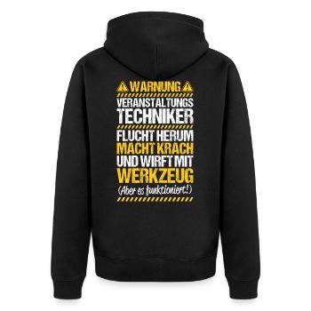 Veranstaltungstechniker Event Technician - Unisex Premium Bio Zip Hoodie - Schwarz - Hinten - Nico (187cm)