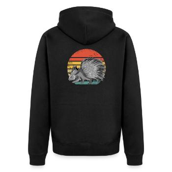 Retro Stachelschwein Vintage Stachelschwein - Unisex Premium Bio Zip Hoodie - Schwarz - Hinten - Nico (187cm)