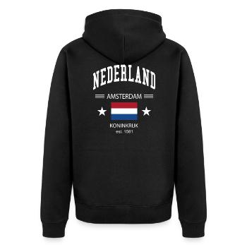 Niederlande - Unisex Premium Bio Zip Hoodie - Schwarz - Hinten - Nico (187cm)