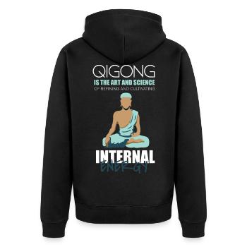 Qigong Qi Gong Tai Chi Chigong - Unisex Premium Bio Zip Hoodie - Schwarz - Hinten - Nico (187cm)