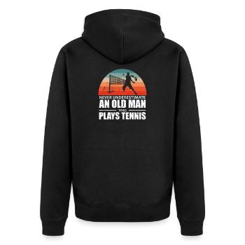 Unterschätze Niemals Einen Alten Mann Tennis - Unisex Premium Bio Zip Hoodie - Schwarz - Hinten - Nico (187cm)