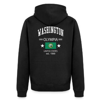 Washington - Unisex Premium Bio Zip Hoodie - Schwarz - Hinten - Nico (187cm)