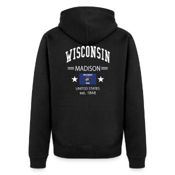 Wisconsin - Unisex Premium Bio Zip Hoodie - Schwarz - Hinten - Nico (187cm)
