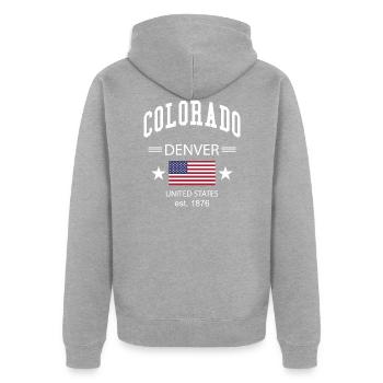Colorado - Unisex Premium Bio Zip Hoodie - Grau meliert - Hinten - Nico (187cm)