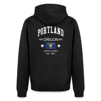 Portland - Unisex Premium Organic Zip Hoodie - black - Back - Nico (187cm)