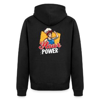 Flour Power Baking Pastry Chef Funny Baker - Unisex Premium Organic Zip Hoodie - black - Back - Nico (187cm)