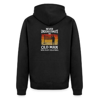 Unterschätze Niemals Einen Alten Mann Volleyball - Unisex Premium Bio Zip Hoodie - Schwarz - Hinten - Nico (187cm)