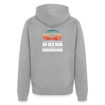 Ne sous-estimez jamais un vieux snowboard - Veste à capuche bio Premium Unisexe - gris chiné - Dos - Nico (187cm)