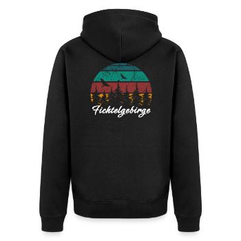 Fichtelgebirge Berg Gebirge Retro Vintage Wandern - Unisex Premium Bio Zip Hoodie - Schwarz - Hinten - Nico (187cm)