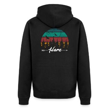 Harz Gebirge Brocken Bergsteigen - Unisex Premium Bio Zip Hoodie - Schwarz - Hinten - Nico (187cm)