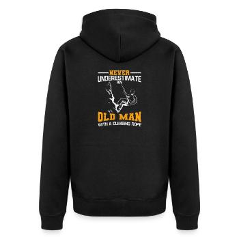 Never Underestimate An Old Man Rope Climbing - Unisex Premium Organic Zip Hoodie - black - Back - Nico (187cm)