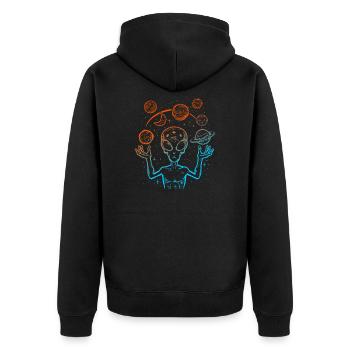 UFO Alien Juggling Planets Space - Unisex Premium Organic Zip Hoodie - black - Back - Nico (187cm)
