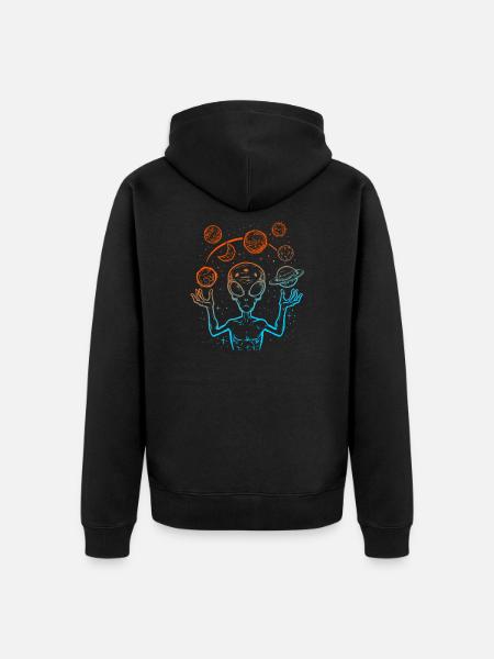 UFO Alien Juggling Planets Space - Unisex Premium Organic Zip Hoodie - black