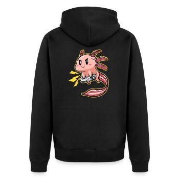Funny Video Game Playing Gamer Axolotl - Unisex Premium Organic Zip Hoodie - black - Back - Nico (187cm)