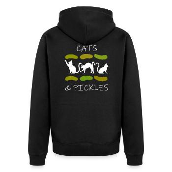 Katzen und Gurken Food Lover Gurke Kitty - Unisex Premium Bio Zip Hoodie - Schwarz - Hinten - Nico (187cm)