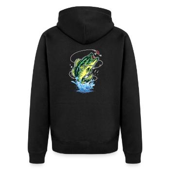 Angelköder Barschfischen Barsche Angler Fischer - Unisex Premium Bio Zip Hoodie - Schwarz - Hinten - Nico (187cm)