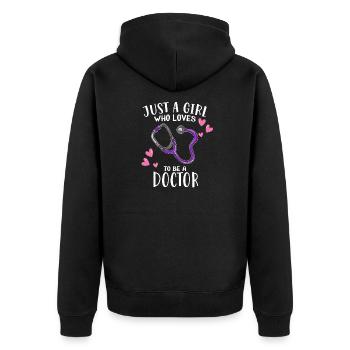 Just A Girl Doctor Medizin Doktorin Ärztin Praxis - Unisex Premium Bio Zip Hoodie - Schwarz - Hinten - Nico (187cm)