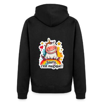 Magisches Einhorn – Maus, es ist Magie! - Unisex Premium Bio Zip Hoodie - Schwarz - Hinten - Nico (187cm)
