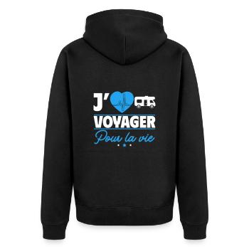Voyager pour la vie – en camping-car à l'aventure - Veste à capuche bio Premium Unisexe - noir - Dos - Nico (187cm)
