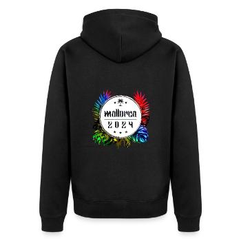 Mallorca 2024 Bunt - Unisex Premium Bio Zip Hoodie - Schwarz - Hinten - Nico (187cm)