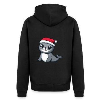 Robbe Tier Weihnachten Christmas - Unisex Premium Bio Zip Hoodie - Schwarz - Hinten - Nico (187cm)