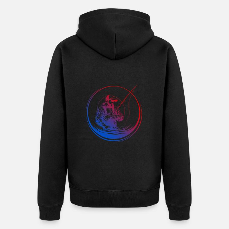 Fishing Silhouette Bunt - Unisex Premium Bio Zip Hoodie - Schwarz