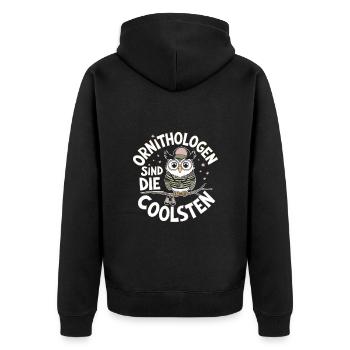 Ornithologen sind die Coolsten lustige Eule - Unisex Premium Bio Zip Hoodie - Schwarz - Hinten - Nico (187cm)