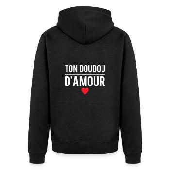 Ton doudou d'amour blague saint valentin humour - Veste à capuche bio Premium Unisexe - noir - Dos - Nico (187cm)