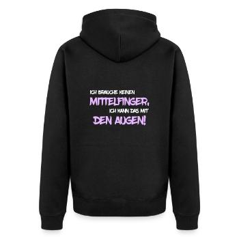 Ich brauche keinen Mittelfinger - Unisex Premium Bio Zip Hoodie - Schwarz - Hinten - Nico (187cm)