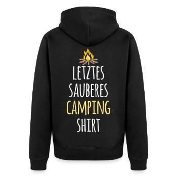 Letztes sauberes Camping Shirt Camper Lagerfeuer - Unisex Premium Bio Zip Hoodie - Schwarz - Hinten - Nico (187cm)