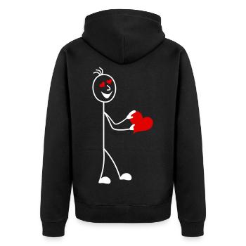 Figurine allumette avec coeur et cœurs dans les yeux - Veste à capuche bio Premium Unisexe - noir - Dos - Nico (187cm)