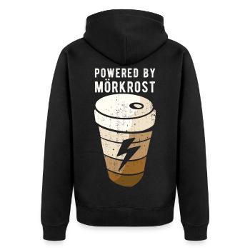 Powered By Mörkrost Schweden Kaffee - Unisex Premium Bio Zip Hoodie - Schwarz - Hinten - Nico (187cm)
