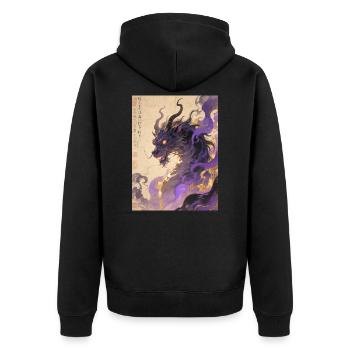 Amethysts Zepter: Qilin Zijin – Königliche Aura - Unisex Premium Bio Zip Hoodie - Schwarz - Hinten - Nico (187cm)