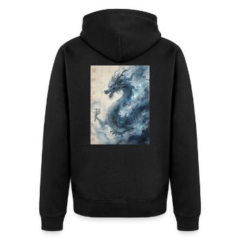 Die Sternennacht: Blauer Drache – Aether - Unisex Premium Bio Zip Hoodie - Schwarz - Hinten - Nico (187cm)