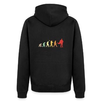 Darwin-Evolution für Supermans 🦸 ♂️ - Unisex Premium Bio Zip Hoodie - Schwarz - Hinten - Nico (187cm)