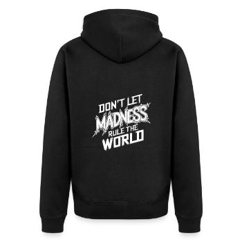 Stoppt den Wahnsinn - Unisex Premium Bio Zip Hoodie - Schwarz - Hinten - Nico (187cm)