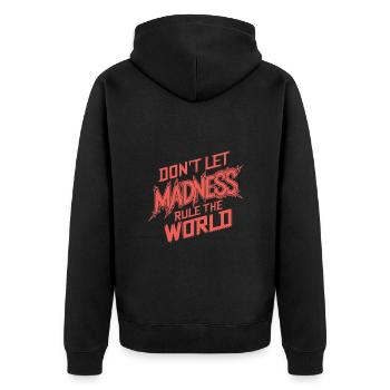 Stoppt den Wahnsinn - Unisex Premium Bio Zip Hoodie - Schwarz - Hinten - Nico (187cm)