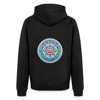 Vibrant Circular Badge Design - Unisex Premium Organic Zip Hoodie - black - Back - Nico (187cm)