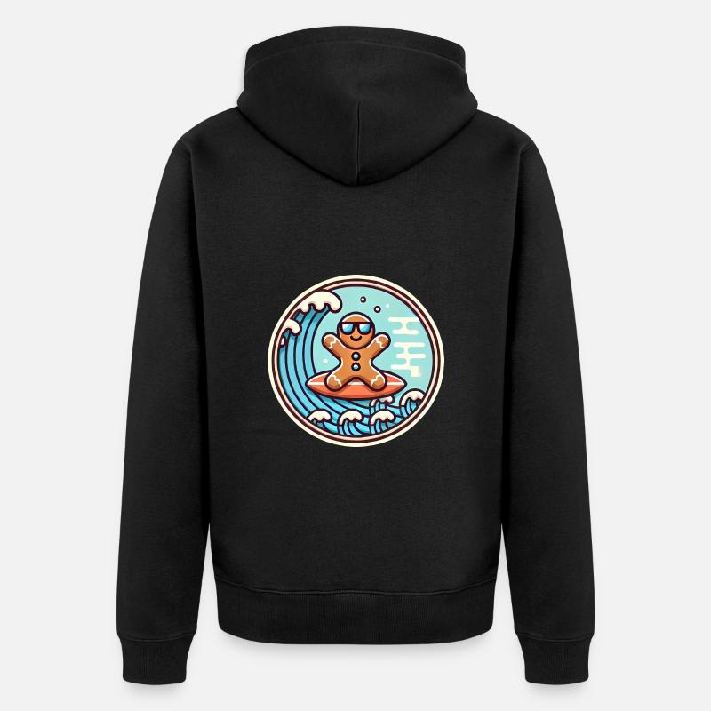 Surfendes Lebkuchenwellen-Abzeichen - Unisex Premium Bio Zip Hoodie - Schwarz