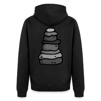 Steinmännchen cairn Glücksbringer - Unisex Premium Bio Zip Hoodie - Schwarz - Hinten - Nico (187cm)