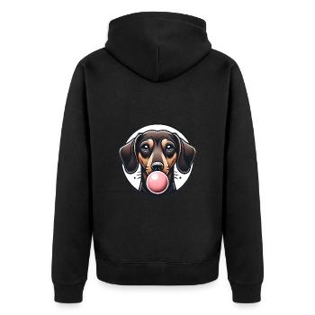 Dachshund with Bubblegum Graphic - Unisex Premium Organic Zip Hoodie - black - Back - Nico (187cm)