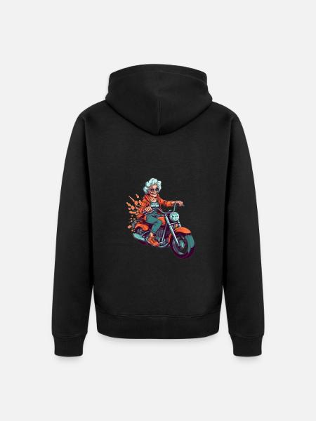 Cool old biker granny - motorcycle granny - Unisex Premium Organic Zip Hoodie - black