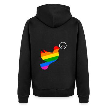 Friedenstaube Regenbogenfahne Peace - Unisex Premium Bio Zip Hoodie - Schwarz - Hinten - Nico (187cm)