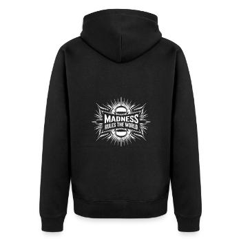La folie règne sur le monde - Veste à capuche bio Premium Unisexe - noir - Dos - Nico (187cm)