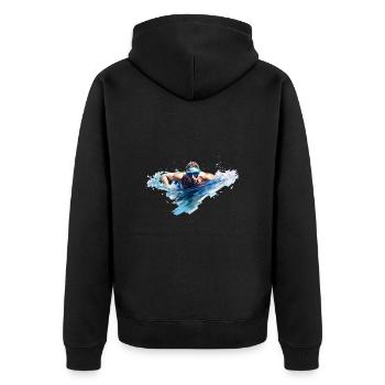 Schwimmen ist eine beliebte Sportart - Unisex Premium Bio Zip Hoodie - Schwarz - Hinten - Nico (187cm)